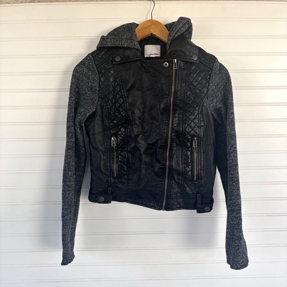 Faux Leather Quilted Jacket with Hoodie - Picture 1 of 10